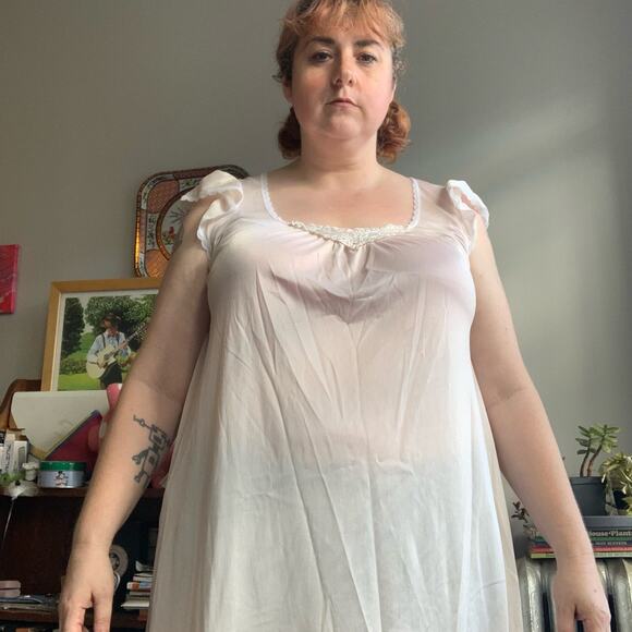 Improved Living Sheer Nightgown with Frilly Cap Sleeves and Embroidered Detail - Picture 2 of 12